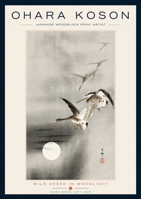 Ohara Koson Wild Geese in Moonlight II No5 - Póster