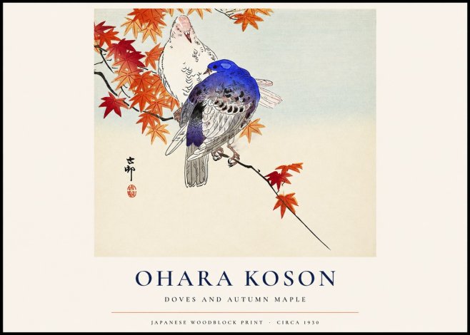 Ohara Koson Doves and Autumn Maple No1 - Póster