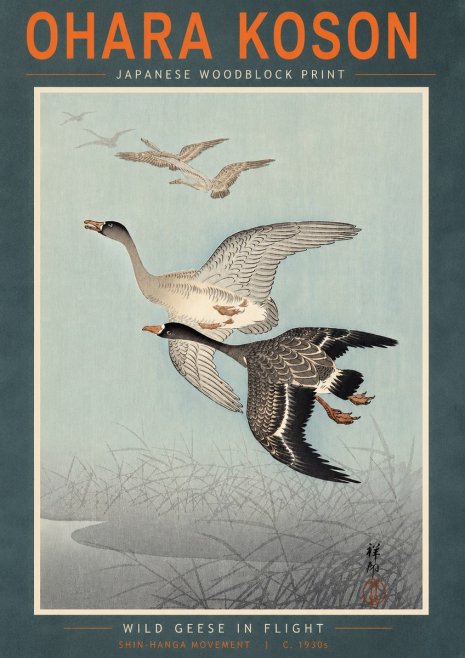 Ohara Koson Wild Geese in Flight II No5 - Póster