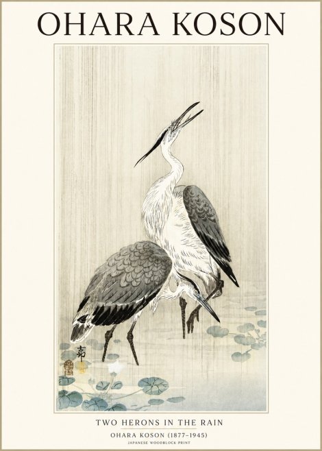 Ohara Koson Two Herons in the Rain No1 - Póster