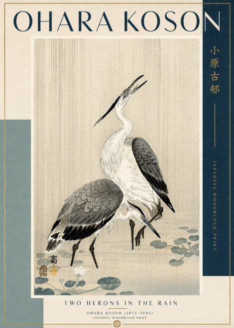 Ohara Koson Two Herons in the Rain No2 - Póster