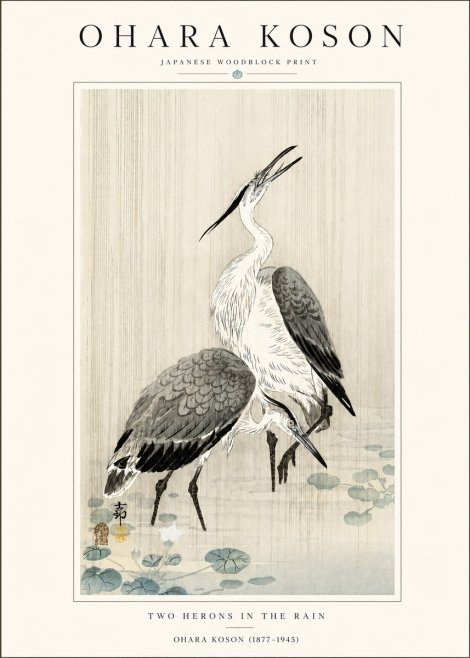 Ohara Koson Two Herons in the Rain No4 - Póster