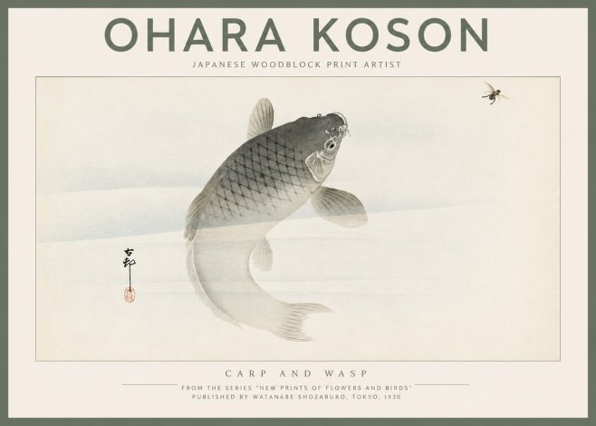 Ohara Koson Carp and Wasp No2 - Póster