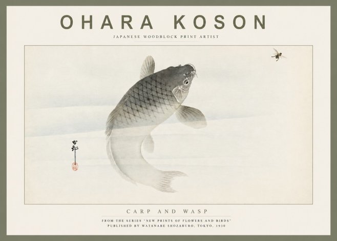 Ohara Koson Carp and Wasp No4 - Póster
