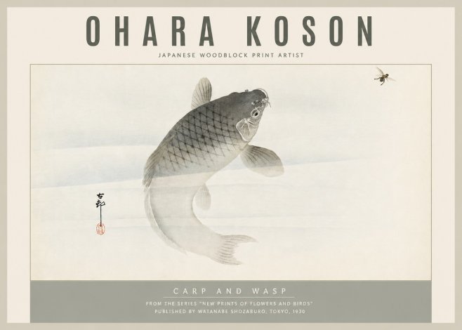 Ohara Koson Carp and Wasp No5 - Póster