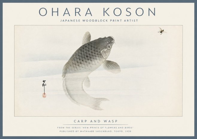 Ohara Koson Carp and Wasp No6 - Póster