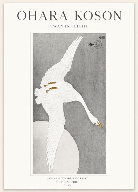Ohara Koson Swan in Flight No1 - Póster