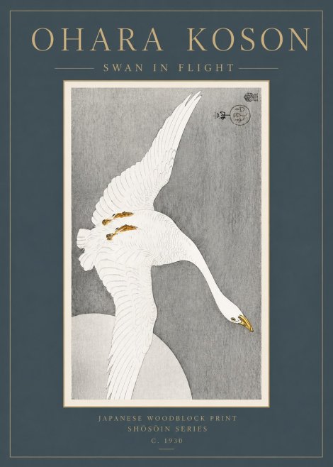 Ohara Koson Swan in Flight No3 - Póster