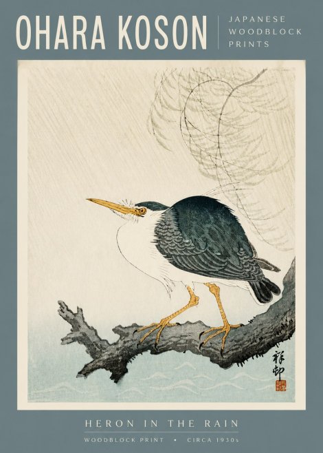 Ohara Koson Heron in the Rain No3 - Póster