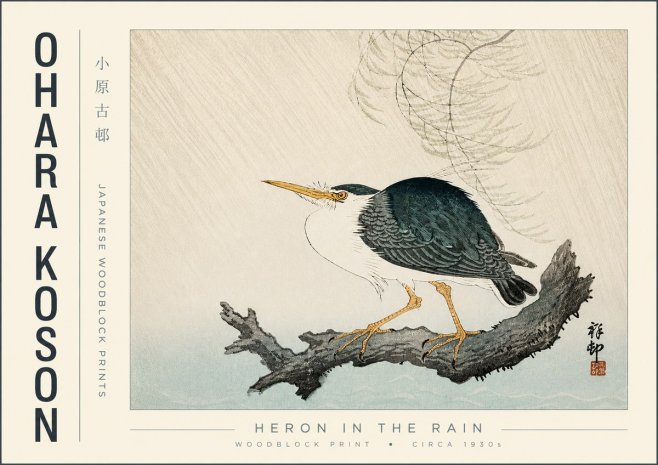 Ohara Koson Heron in the Rain No4 - Póster