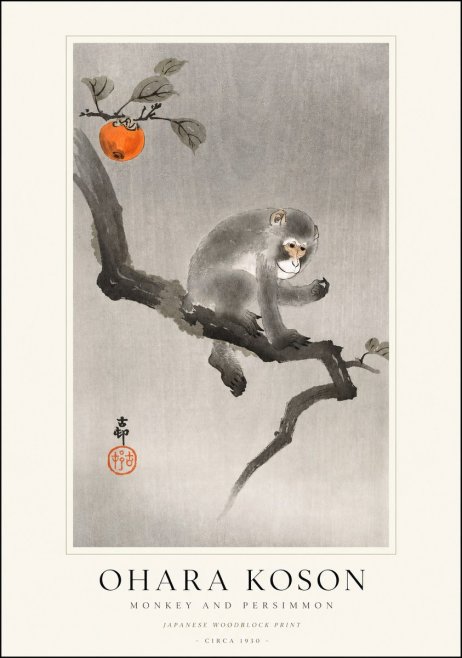 Ohara Koson Monkey and Persimmon No1 - Póster