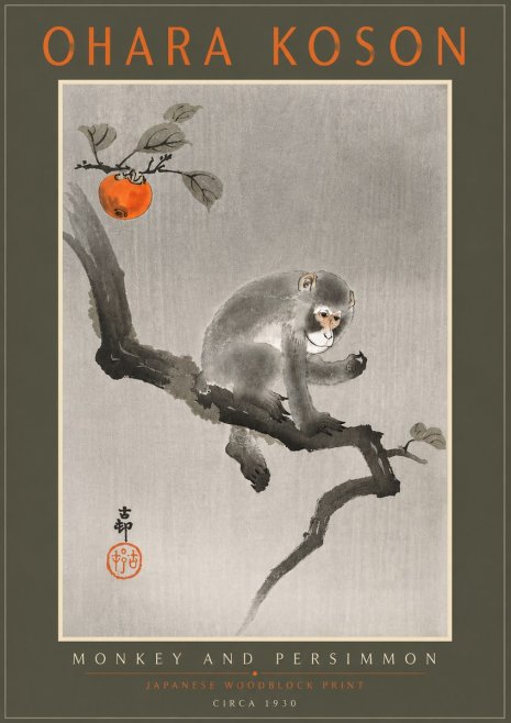 Ohara Koson Monkey and Persimmon No5 - Póster