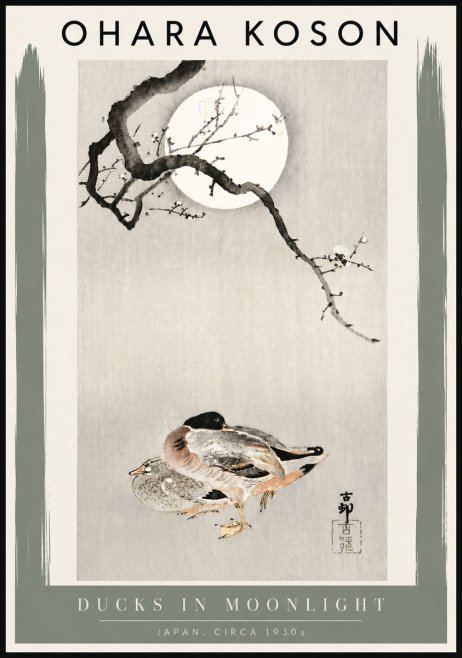 Ohara Koson Ducks in Moonlight No4 - Póster