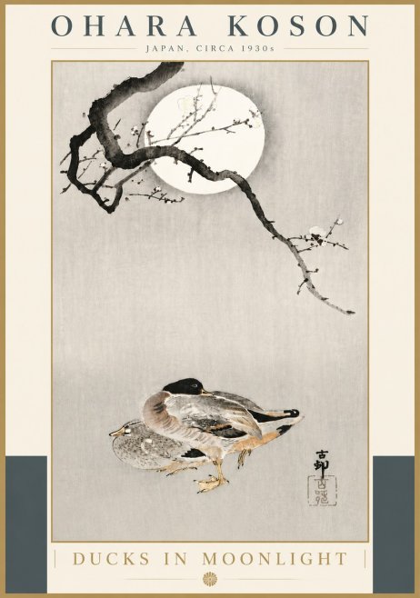 Ohara Koson Ducks in Moonlight No5 - Póster