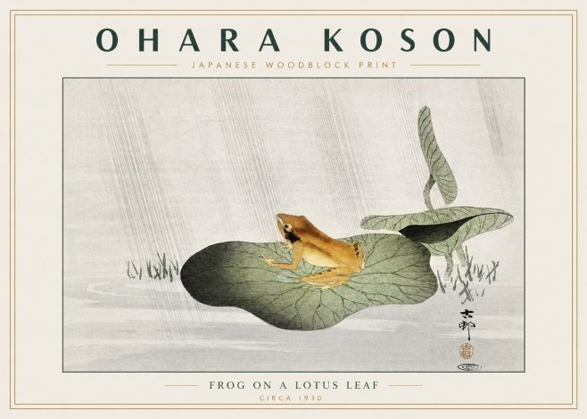 Ohara Koson Frog on a Lotus Leaf No3 - Póster