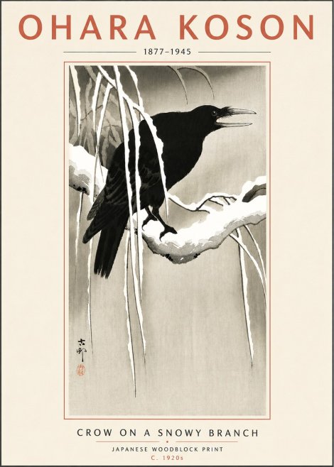 Ohara Koson Crow on a Snowy Branch III No6 - Póster