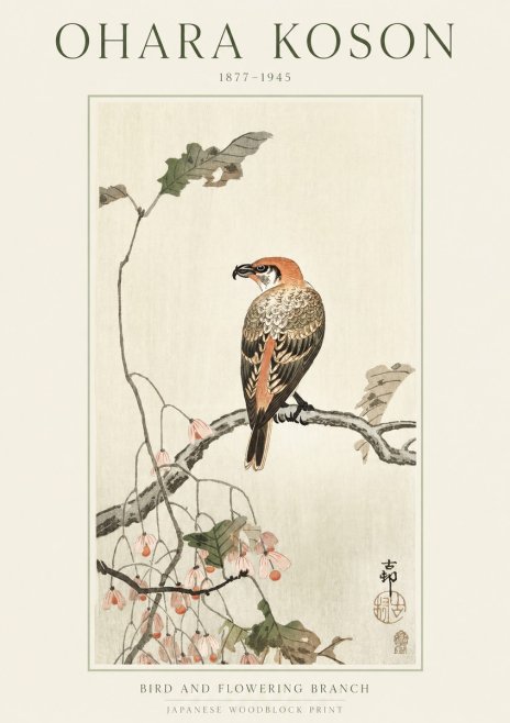 Ohara Koson Bird and Flowering Branch No1 - Póster
