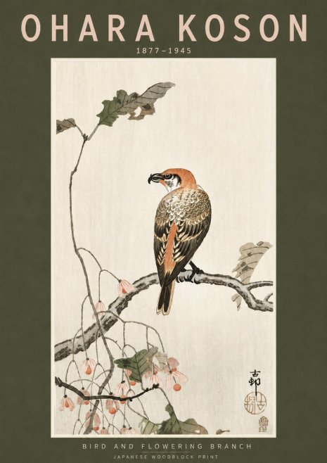 Ohara Koson Bird and Flowering Branch No3 - Póster
