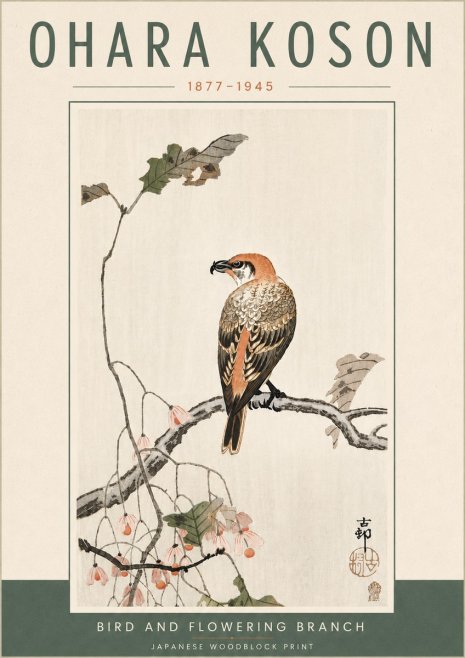 Ohara Koson Bird and Flowering Branch No6 - Póster