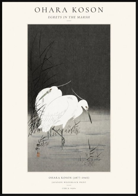 Ohara Koson Egrets in the Marsh No1 - Póster