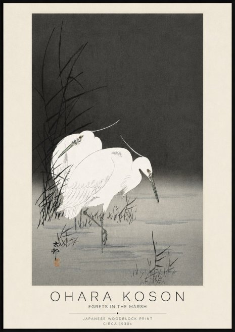 Ohara Koson Egrets in the Marsh No3 - Póster