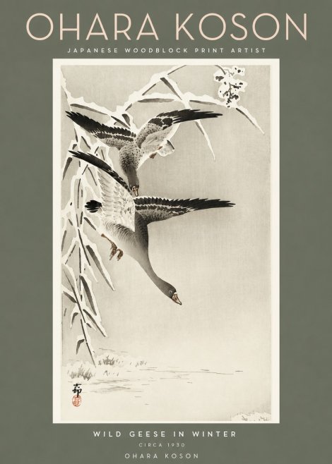 Ohara Koson Wild Geese in Winter No2 - Póster