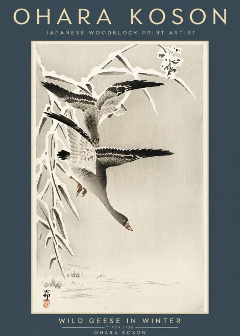 Ohara Koson Wild Geese in Winter No4 - Póster