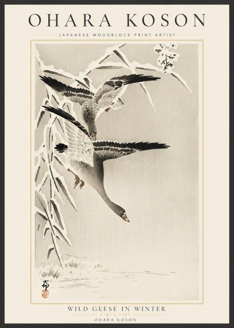 Ohara Koson Wild Geese in Winter No6 - Póster