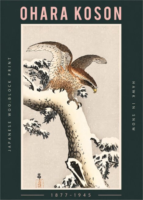 Ohara Koson Hawk in Snow No2 - Póster