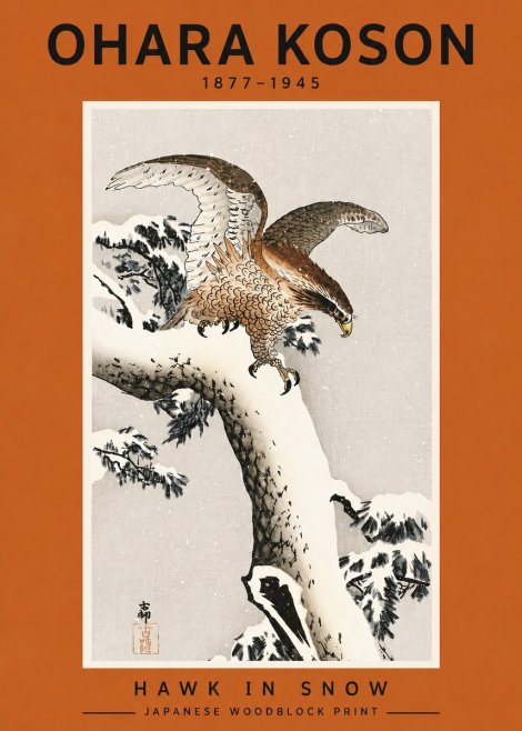 Ohara Koson Hawk in Snow No4 - Póster