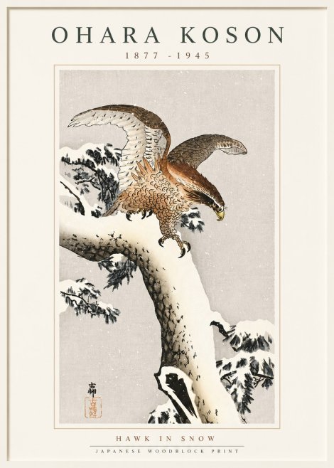 Ohara Koson Hawk in Snow No5 - Póster