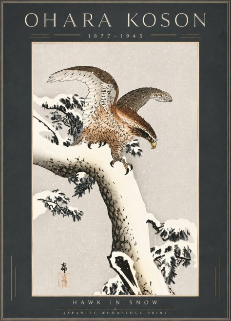 Ohara Koson Hawk in Snow No6 - Póster