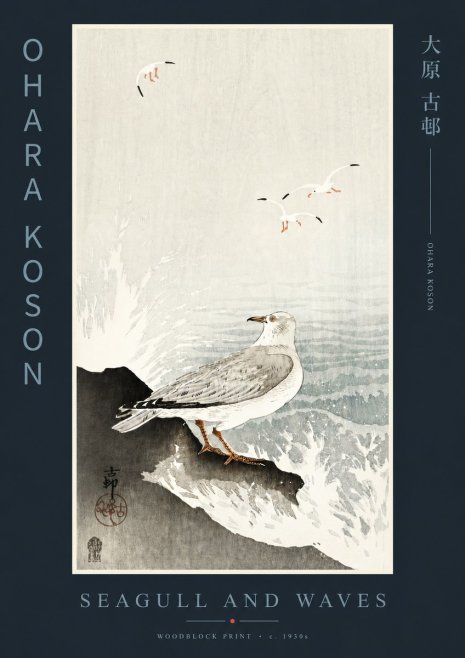Ohara Koson Seagull and Waves No4 - Póster