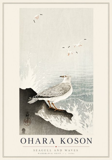 Ohara Koson Seagull and Waves No6 - Póster
