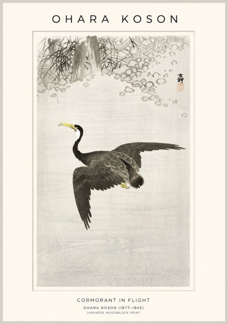 Ohara Koson Cormorant in Flight No1 - Póster