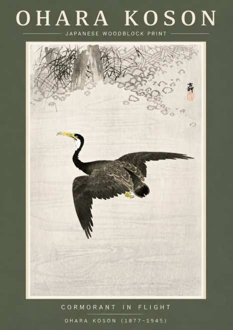 Ohara Koson Cormorant in Flight No4 - Póster