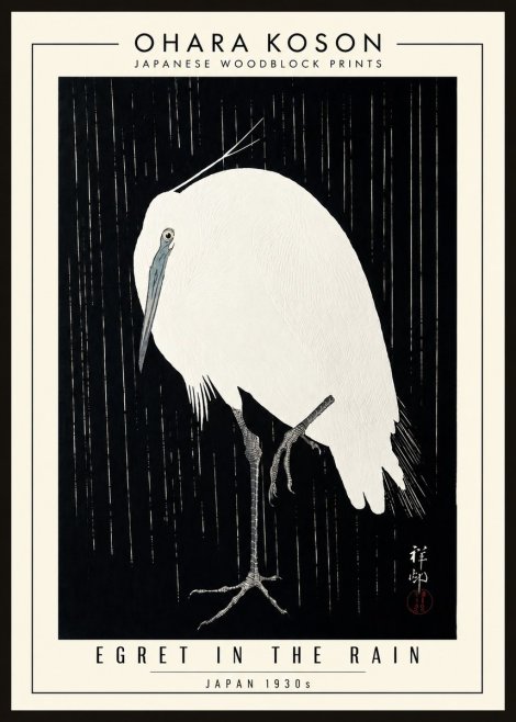 Ohara Koson Egret in the Rain I No3 - Póster