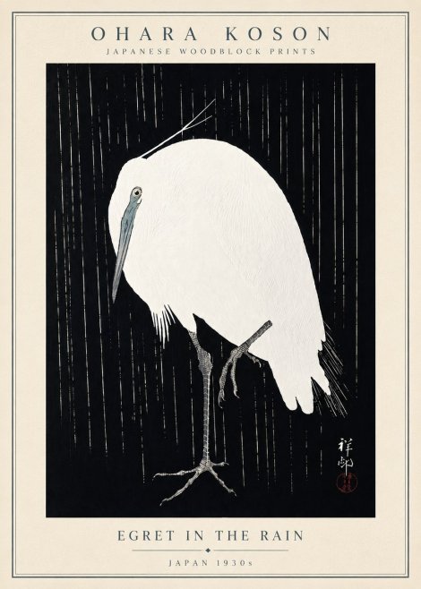 Ohara Koson Egret in the Rain I No5 - Póster