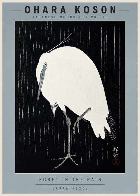 Ohara Koson Egret in the Rain I No6 - Póster