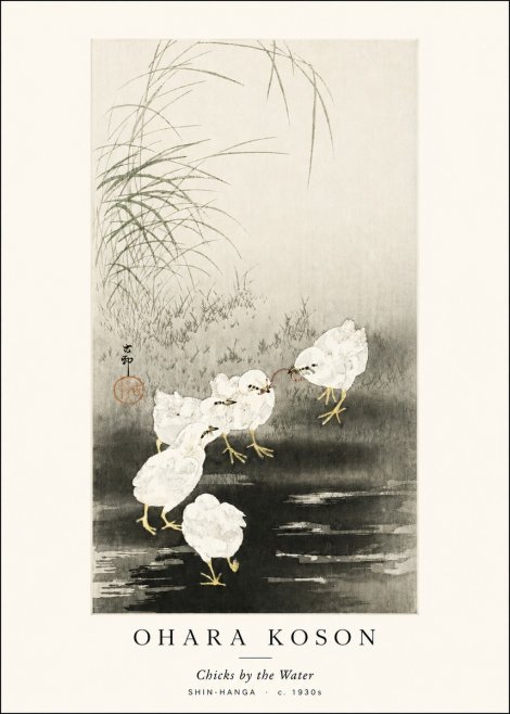 Ohara Koson Chicks by the Water No3 - Póster