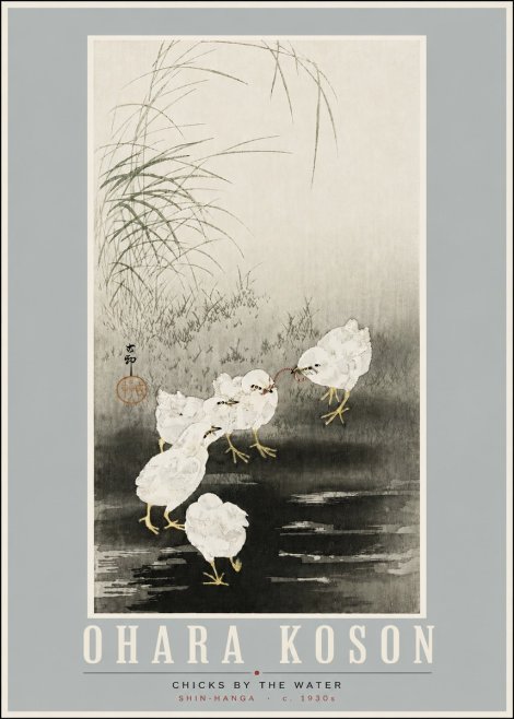 Ohara Koson Chicks by the Water No4 - Póster