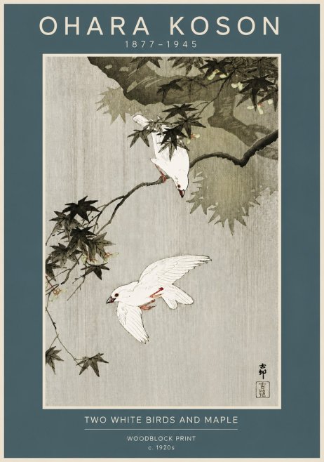 Ohara Koson Two White Birds and Maple No4 - Póster