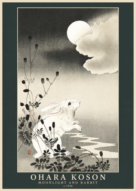 Ohara Koson Moonlight and Rabbit No3 - Póster