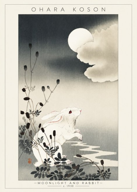 Ohara Koson Moonlight and Rabbit No4 - Póster