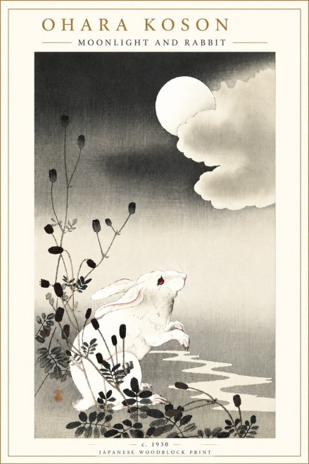 Ohara Koson Moonlight and Rabbit No5 - Póster