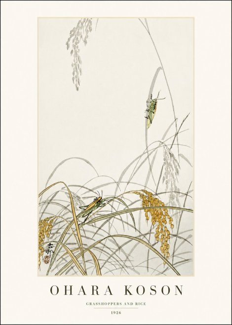 Ohara Koson Grasshoppers and Rice No1 - Póster