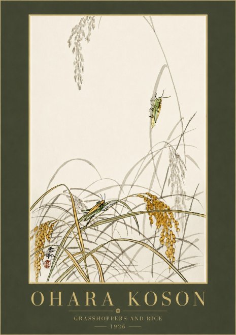 Ohara Koson Grasshoppers and Rice No6 - Póster