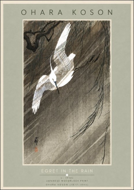 Ohara Koson Egret in the Rain II No5 - Póster