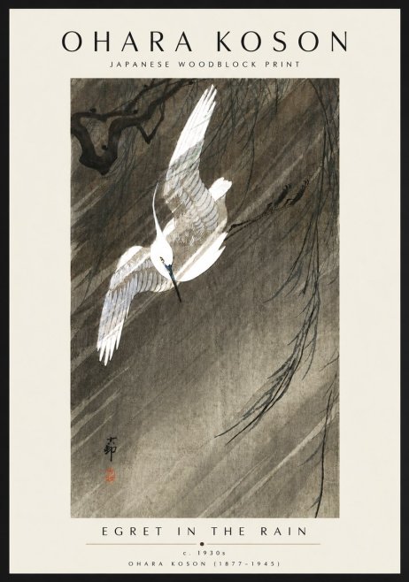 Ohara Koson Egret in the Rain II No6 - Póster