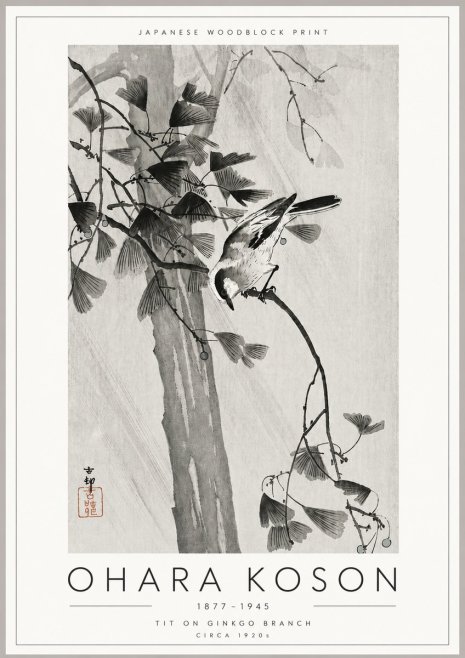 Ohara Koson Tit on Ginkgo Branch No6 - Póster
